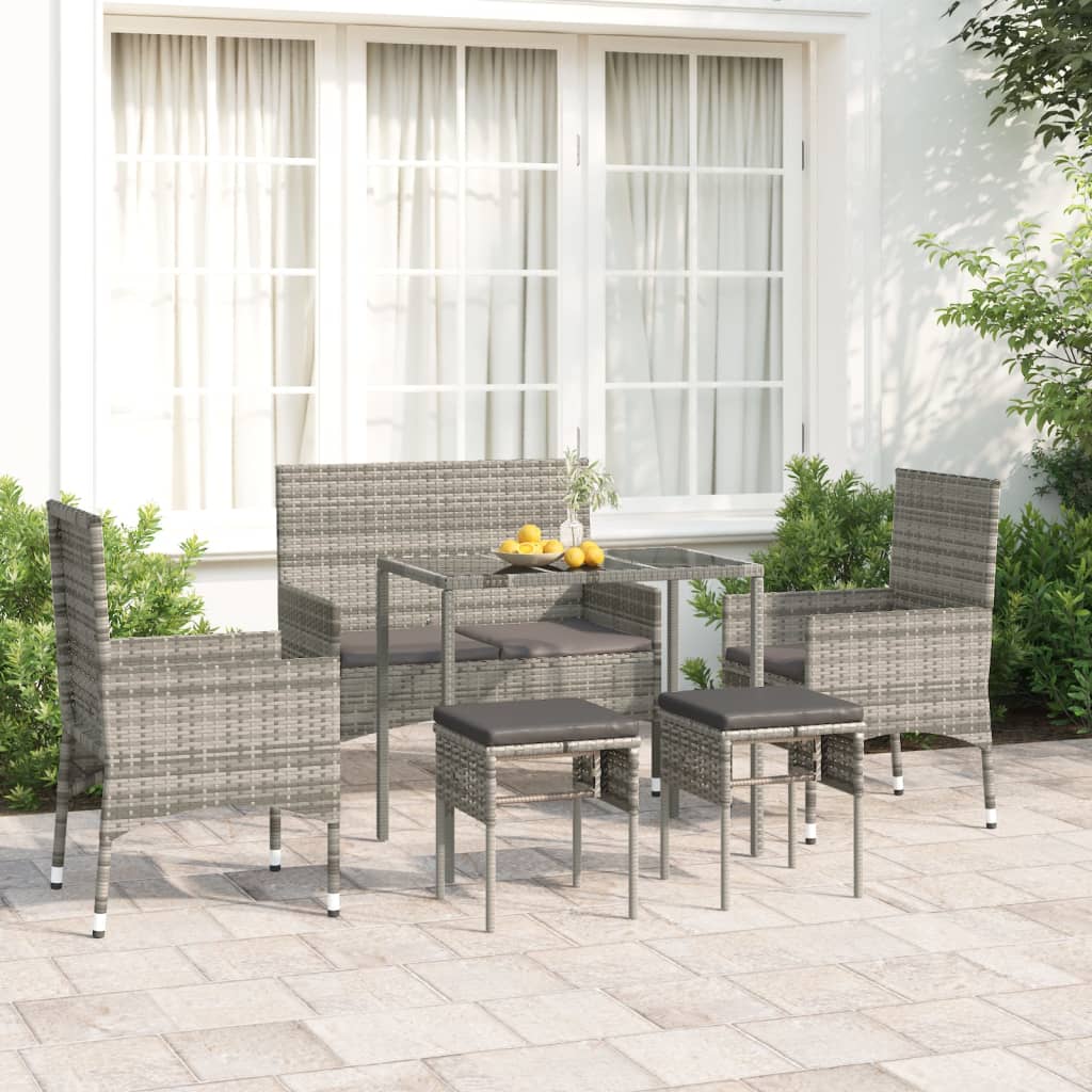 -Delige Loungeset Met Kussens Poly Rattan Grijs