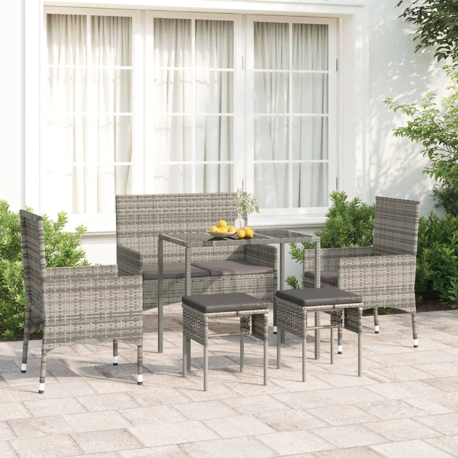 -Delige Loungeset Met Kussens Poly Rattan Grijs