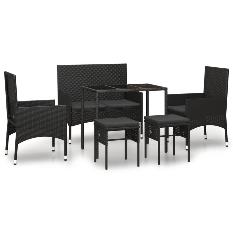 -Delige Loungeset Met Kussens Poly Rattan Zwart