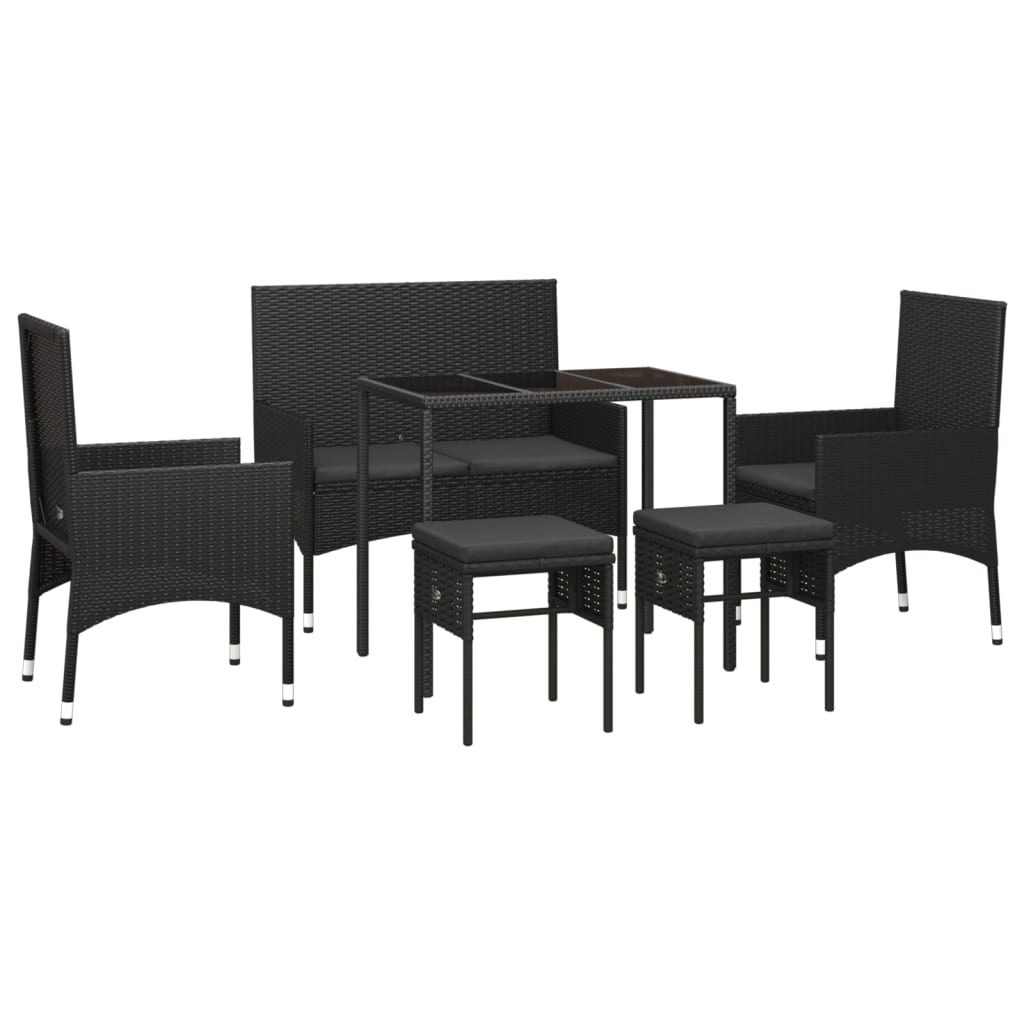 -Delige Loungeset Met Kussens Poly Rattan Zwart