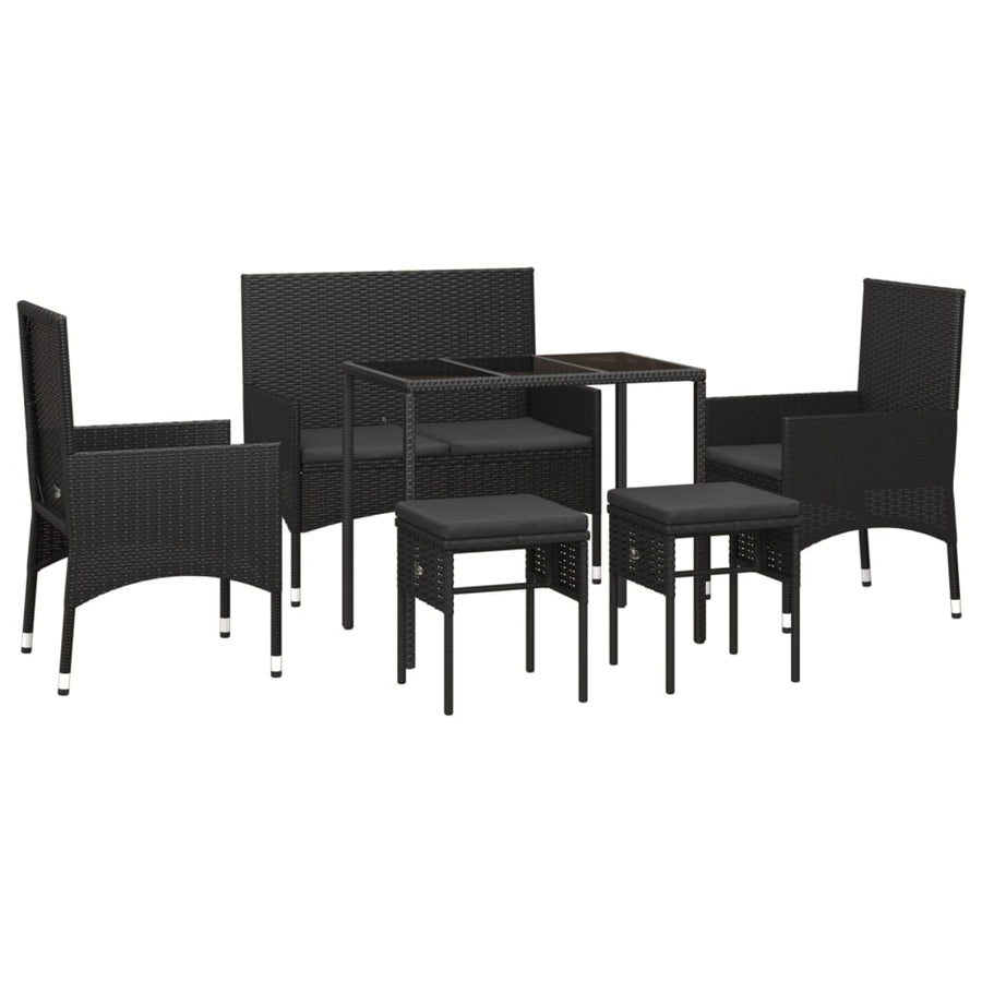 -Delige Loungeset Met Kussens Poly Rattan Zwart