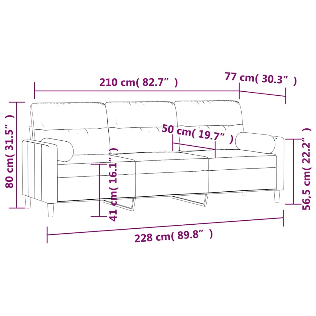 Driezitsbank met kussens 210 cm stof donkergrijs