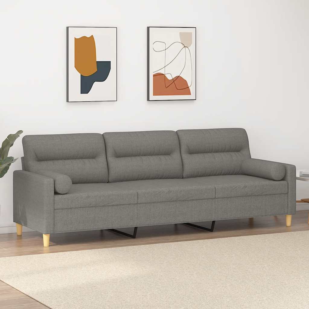 Driezitsbank met kussens 210 cm stof donkergrijs