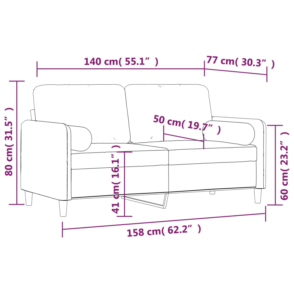 Tweezitsbank Met Kussens 140 Cm Fluweel Lichtgrijs 158 x 77 x 80 cm
