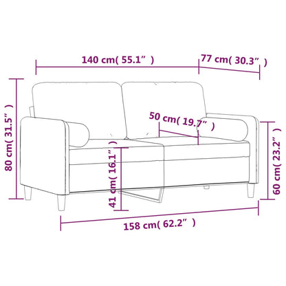 Tweezitsbank Met Kussens 140 Cm Fluweel Lichtgrijs 158 x 77 x 80 cm