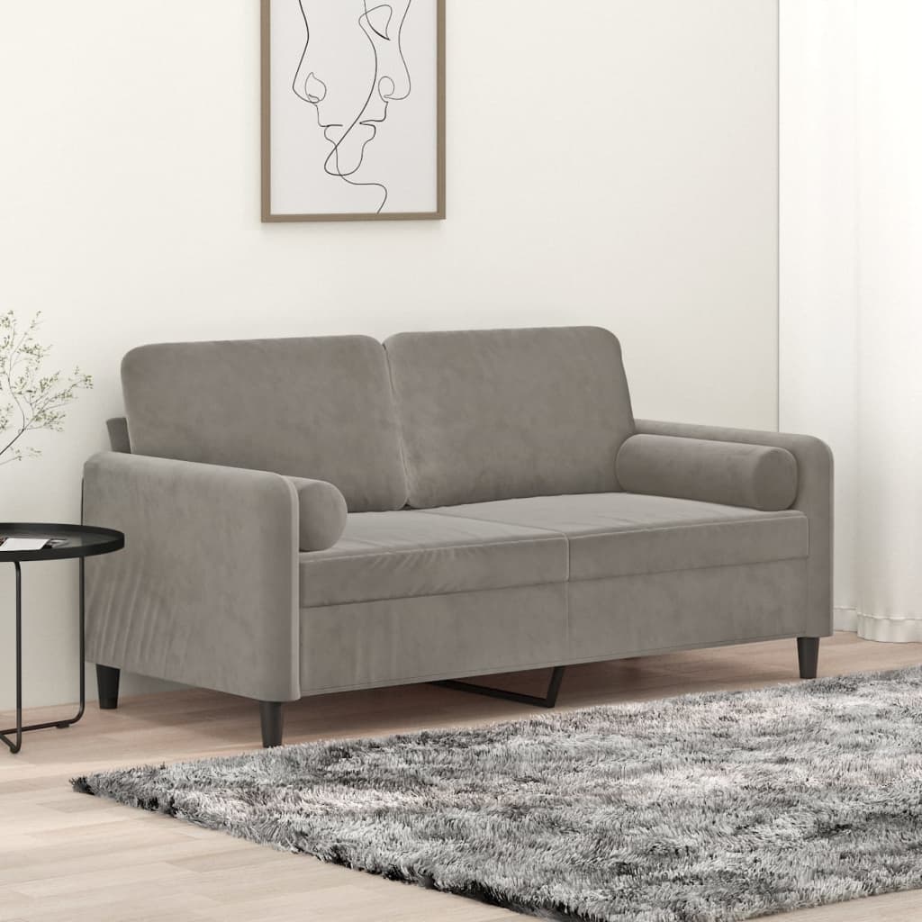Tweezitsbank Met Kussens 140 Cm Fluweel Lichtgrijs 158 x 77 x 80 cm