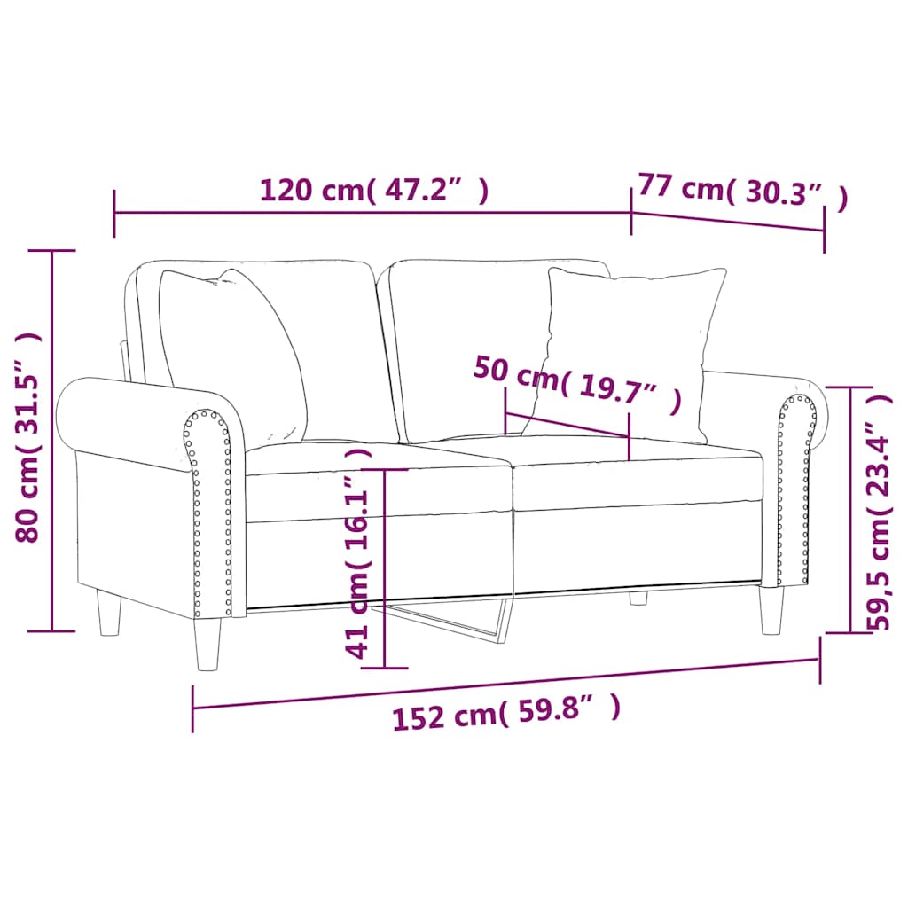 Tweezitsbank Met Kussens 120 Cm Fluweel Lichtgrijs 152 x 77 x 80 cm