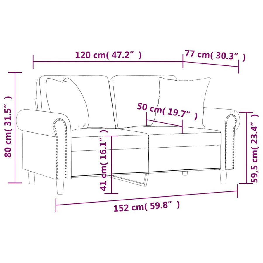 Tweezitsbank Met Kussens 120 Cm Fluweel Lichtgrijs 152 x 77 x 80 cm