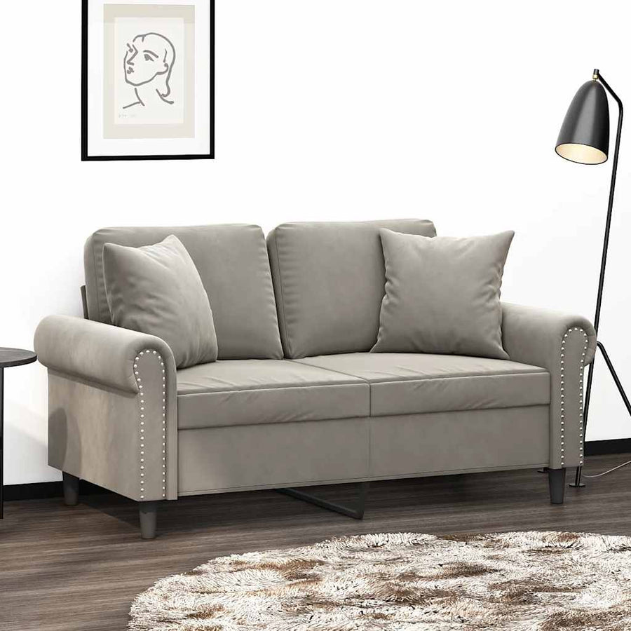 Tweezitsbank Met Kussens 120 Cm Fluweel Lichtgrijs 152 x 77 x 80 cm