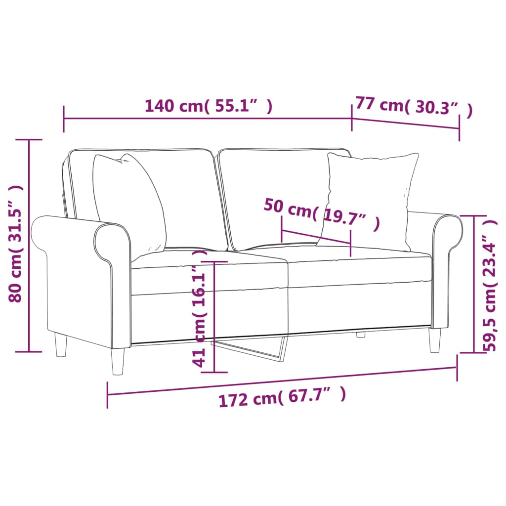 Tweezitsbank Met Kussens 140 Cm Stof Donkergrijs 172 x 77 x 80 cm