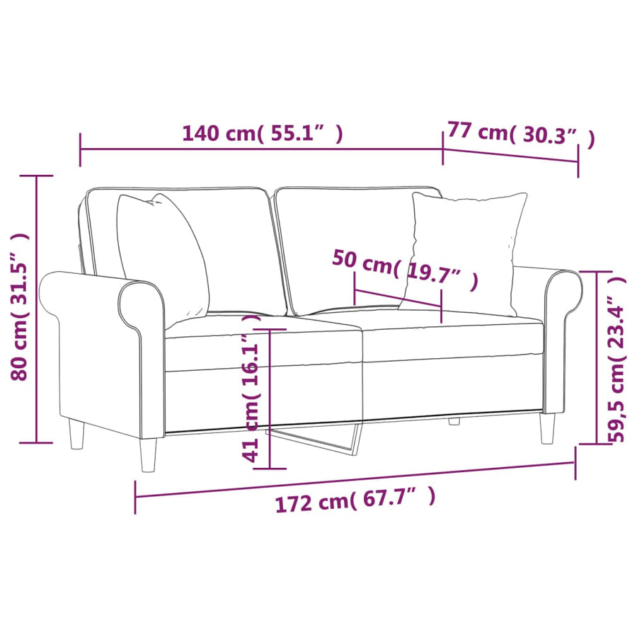 Tweezitsbank Met Kussens 140 Cm Stof Donkergrijs 172 x 77 x 80 cm