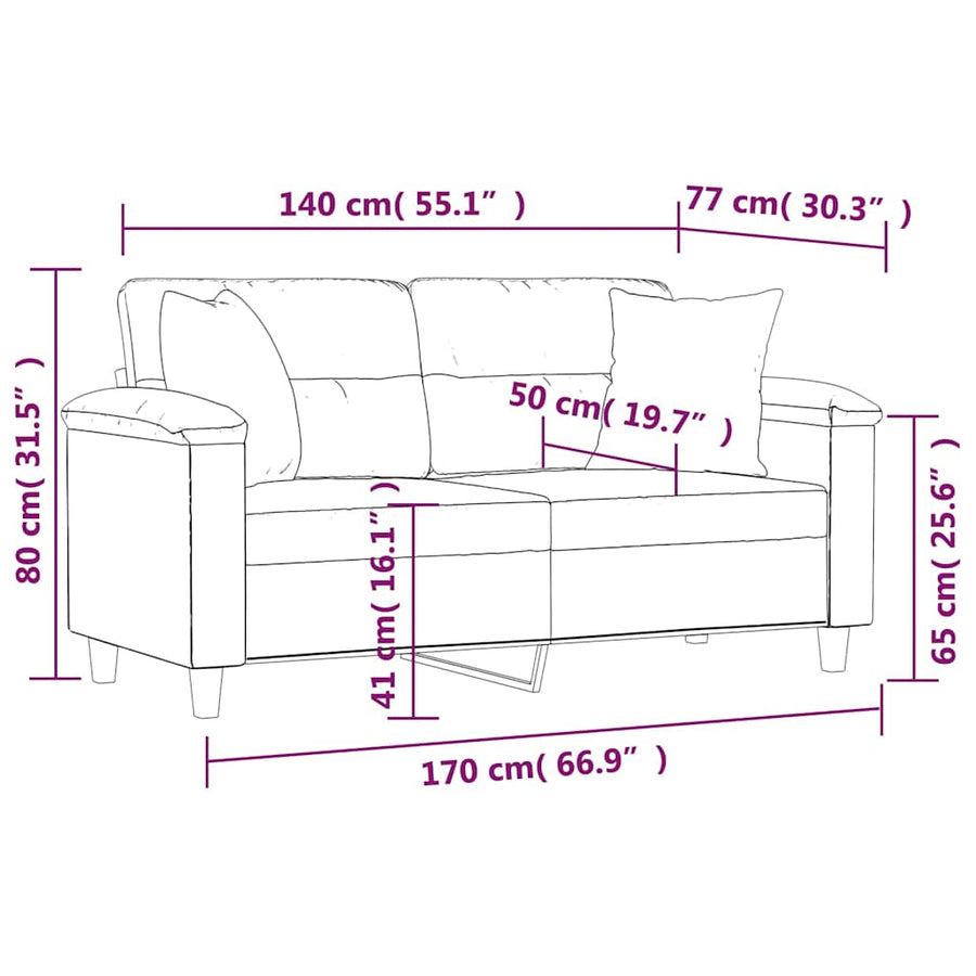 Tweezitsbank met kussens 140 cm microvezelstof donkergrijs