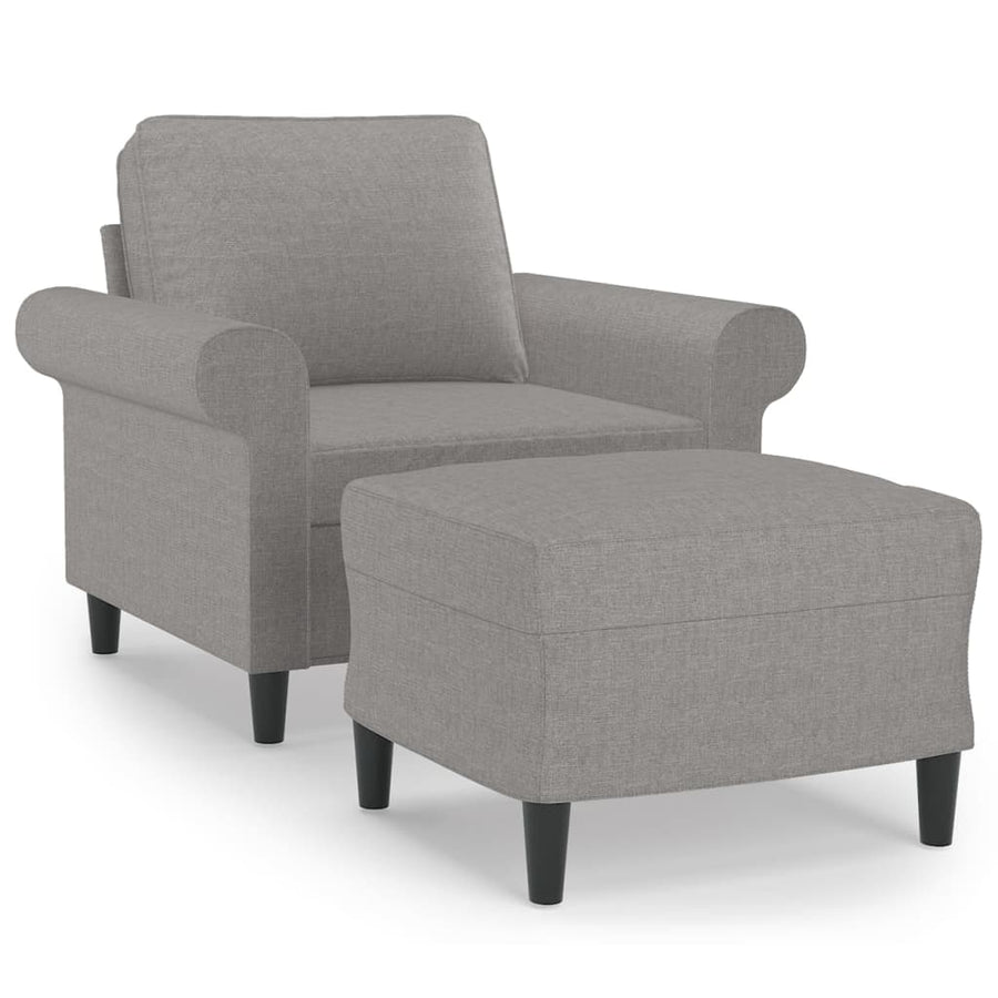 Fauteuil met voetenbank 60 cm stof lichtgrijs