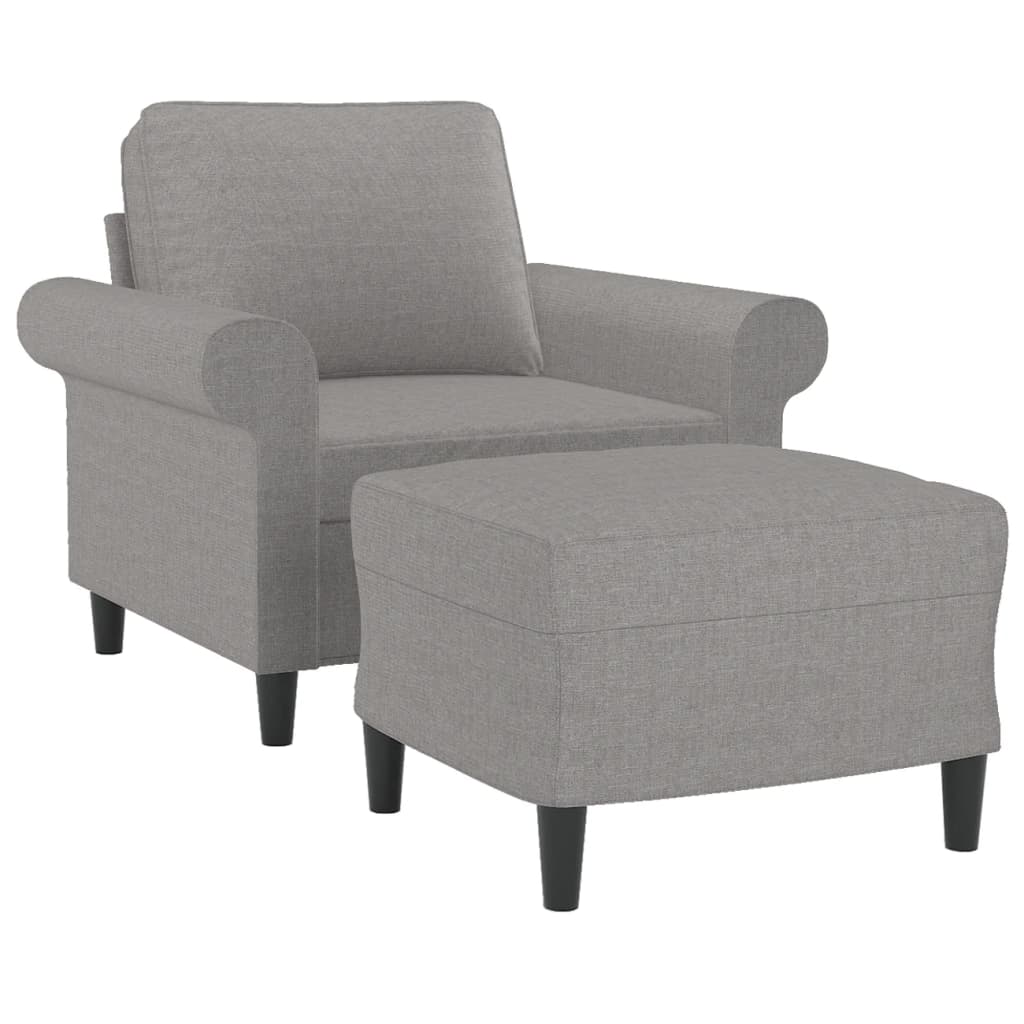 Fauteuil met voetenbank 60 cm stof lichtgrijs