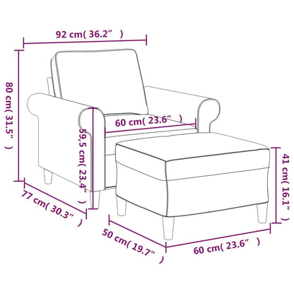 Fauteuil met voetenbank 60 cm stof lichtgrijs