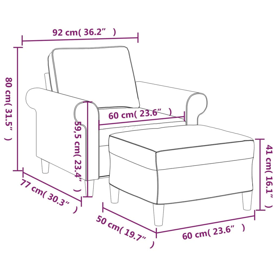 Fauteuil met voetenbank 60 cm stof lichtgrijs