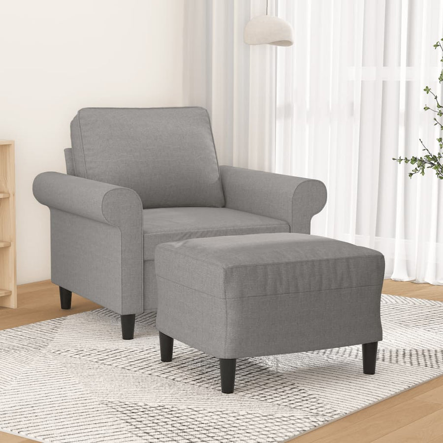 Fauteuil met voetenbank 60 cm stof lichtgrijs