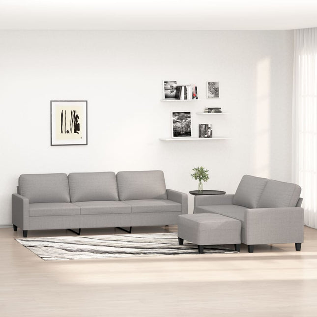 3-Delige Loungeset Met Kussens Stof Lichtgrijs 158 x 77 x 80 cm + 228 x 77 x 80 cm