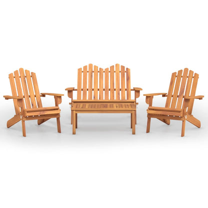 4-Delige Loungeset Adirondack Massief Acaciahout Bruin Bank + 2x stoel + Tafel