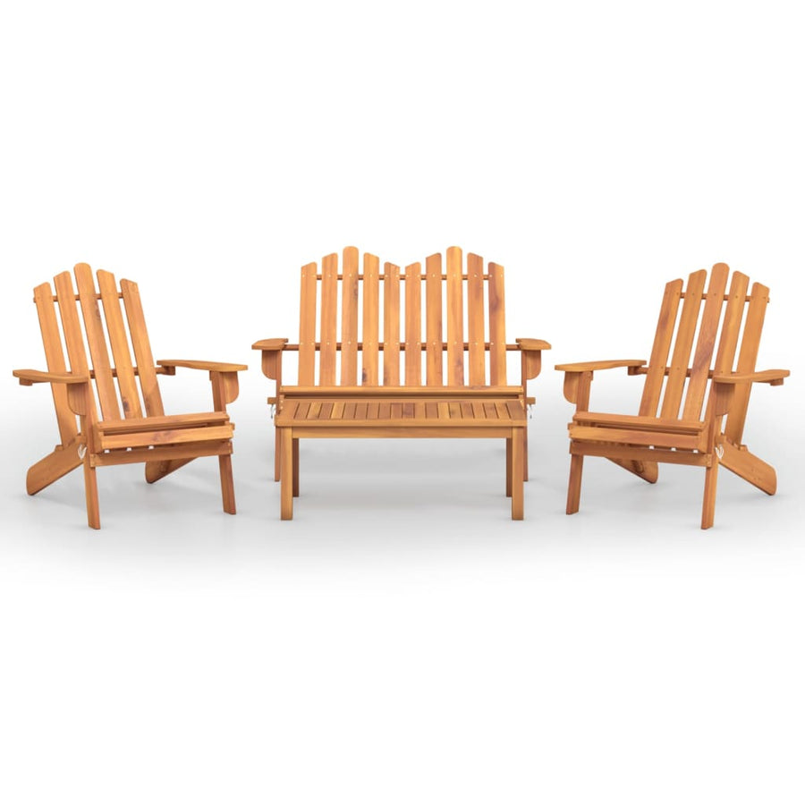 4-Delige Loungeset Adirondack Massief Acaciahout Bruin Bank + 2x stoel + Tafel