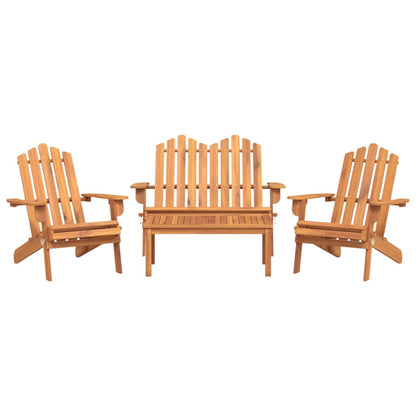 4-Delige Loungeset Adirondack Massief Acaciahout Bruin Bank + 2x stoel + Tafel