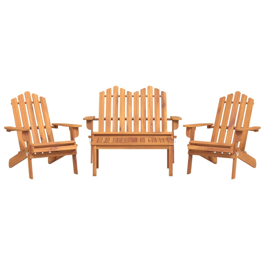 4-Delige Loungeset Adirondack Massief Acaciahout Bruin Bank + 2x stoel + Tafel