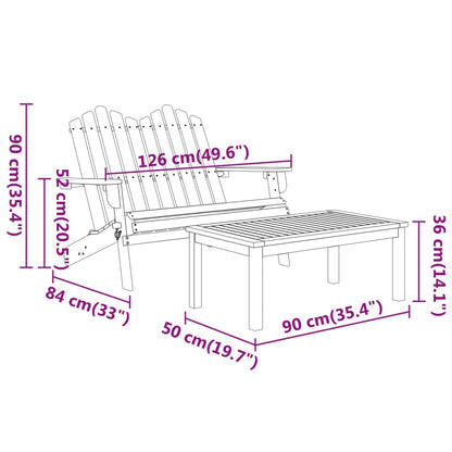 4-Delige Loungeset Adirondack Massief Acaciahout Bruin Bank + 2x stoel + Tafel