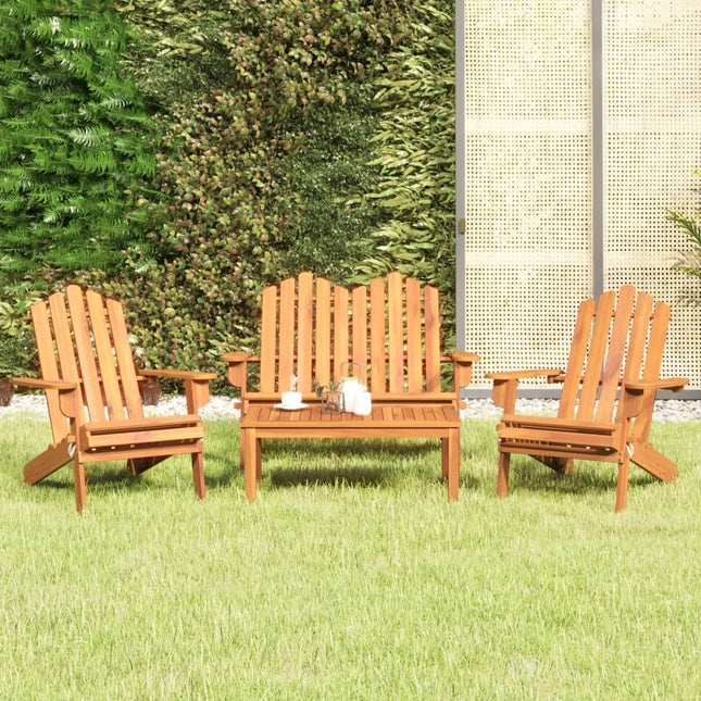 4-Delige Loungeset Adirondack Massief Acaciahout Bruin Bank + 2x stoel + Tafel