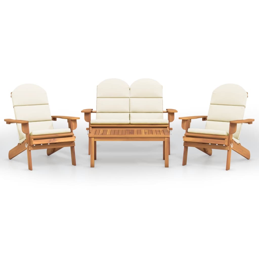 4-Delige Loungeset Adirondack Massief Acaciahout Wit Bank + 2x stoel + Tafel