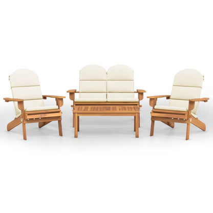 4-Delige Loungeset Adirondack Massief Acaciahout Wit Bank + 2x stoel + Tafel