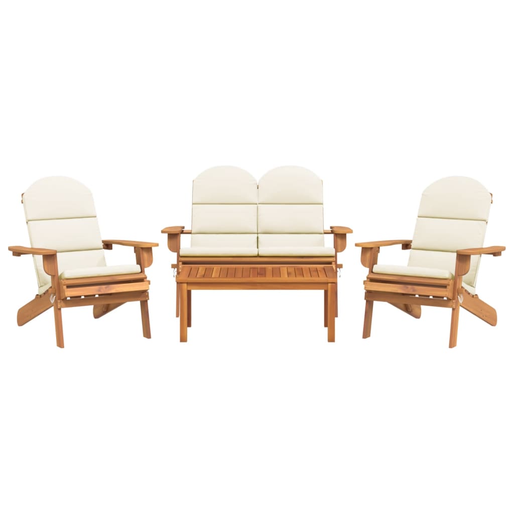 4-Delige Loungeset Adirondack Massief Acaciahout Wit Bank + 2x stoel + Tafel