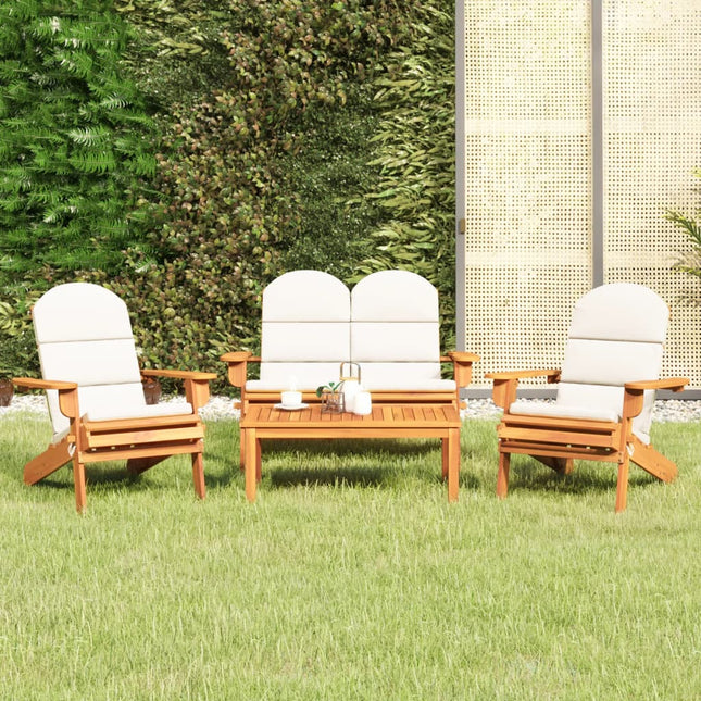 4-Delige Loungeset Adirondack Massief Acaciahout Wit Bank + 2x stoel + Tafel