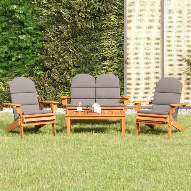 4-Delige Loungeset Adirondack Massief Acaciahout Grijs Bank + 2x stoel + Tafel