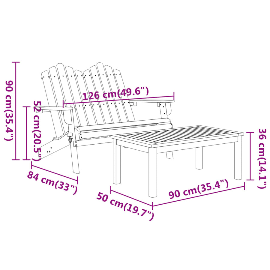 3-Delige Loungeset Adirondack Massief Acaciahout 1