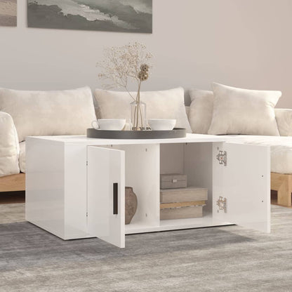 Salontafel 80X50X36 Cm Bewerkt Hout Hoogglans wit