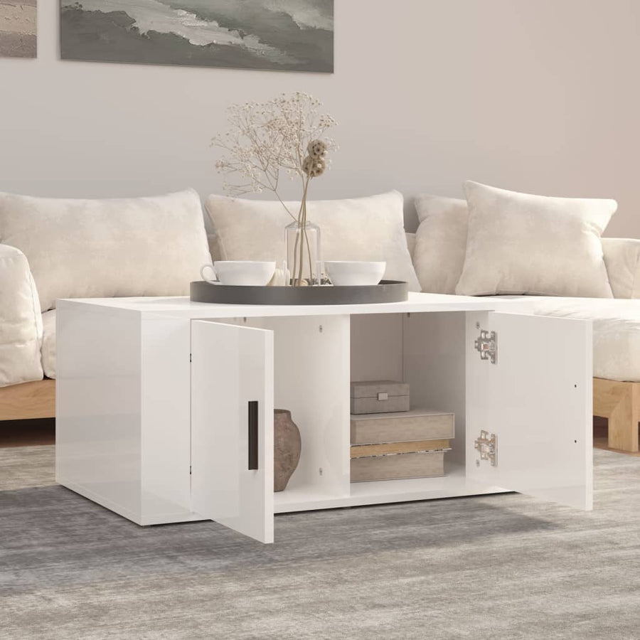 Salontafel 80X50X36 Cm Bewerkt Hout Hoogglans wit
