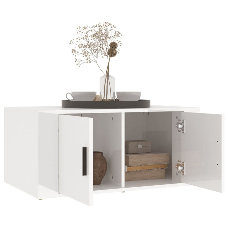 Salontafel 80X50X36 Cm Bewerkt Hout Hoogglans wit