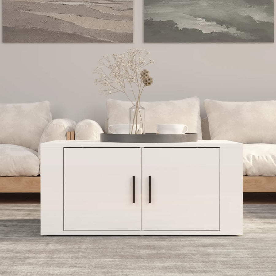 Salontafel 80X50X36 Cm Bewerkt Hout Hoogglans wit