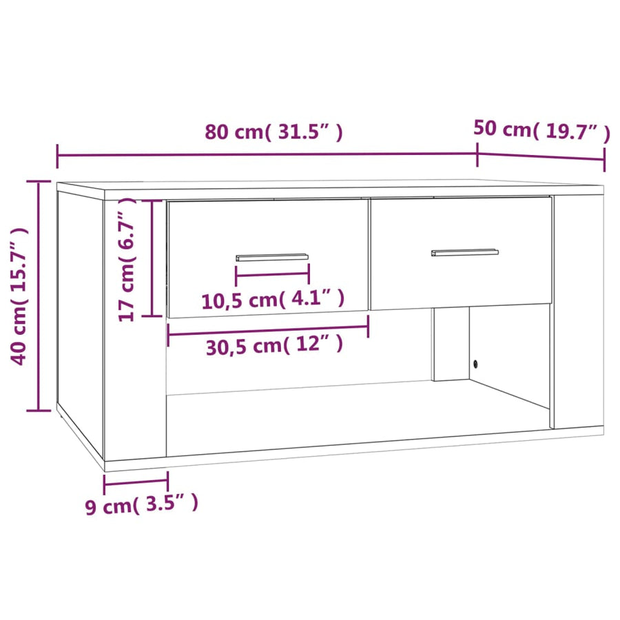 Salontafel 80X50X40 Cm Bewerkt Hout Wit