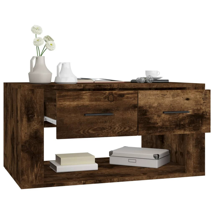 Salontafel 80X50X40 Cm Bewerkt Hout Gerookt Eikenkleurig