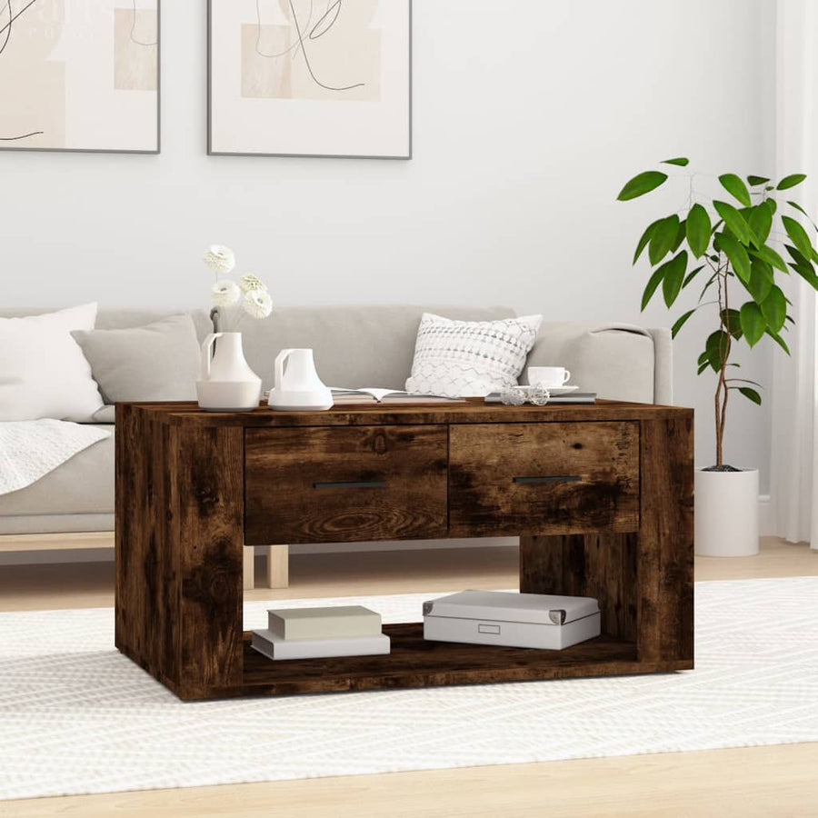 Salontafel 80X50X40 Cm Bewerkt Hout Gerookt Eikenkleurig