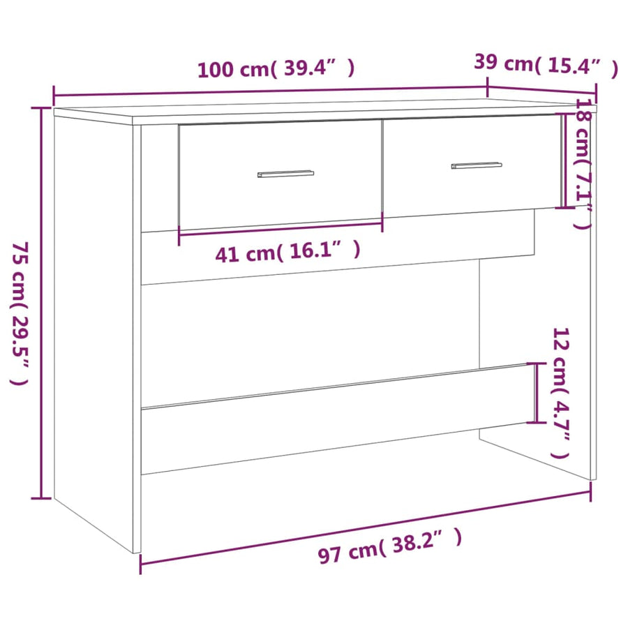 Wandtafel 100X39X75 Cm Bewerkt Hout Grijs Sonoma Eikenkleurig