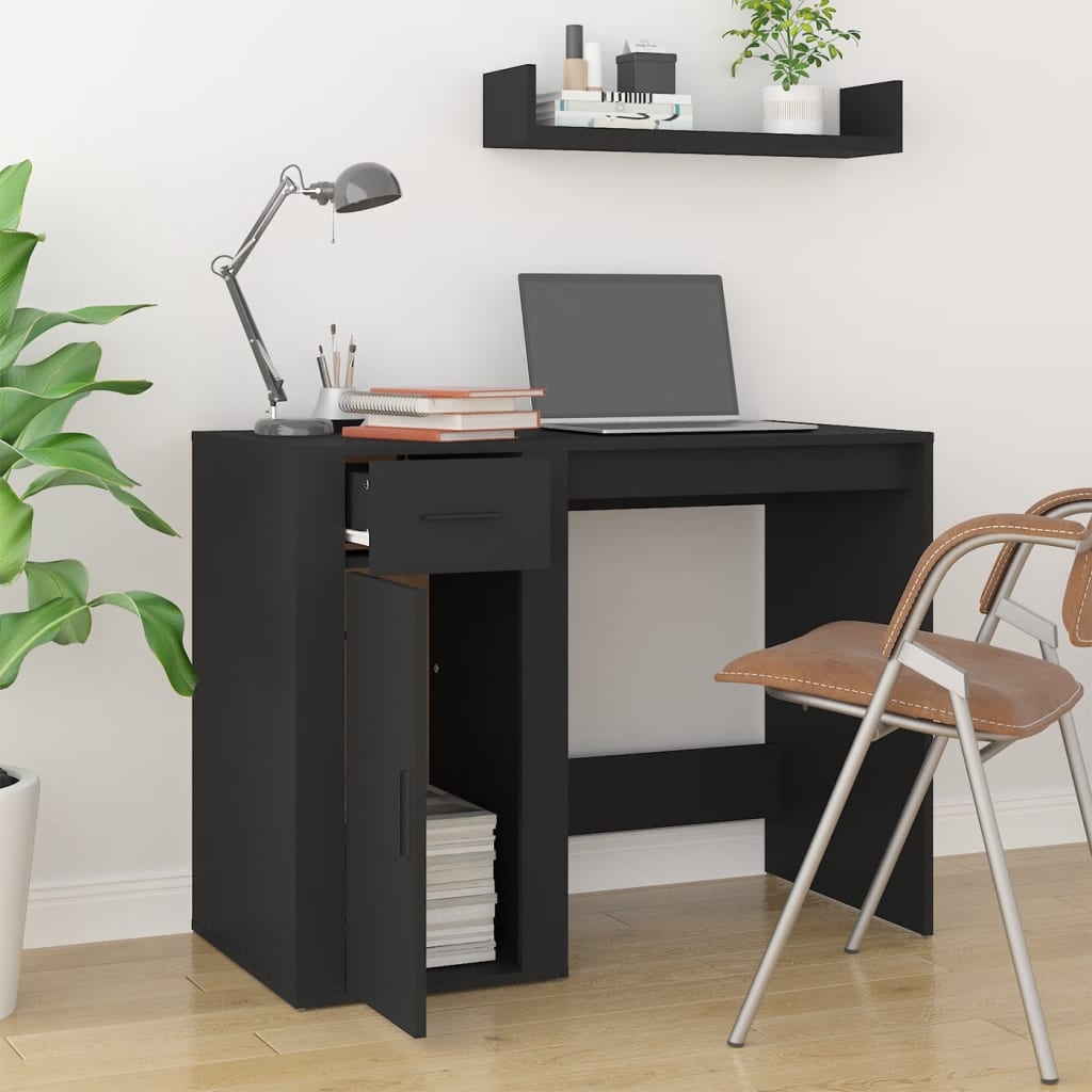 Bureau 100X49X75 Cm Bewerkt Hout Zwart