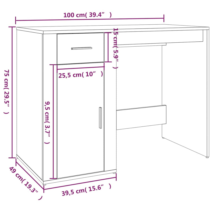 Bureau 100X49X75 Cm Bewerkt Hout Sonoma Eikenkleurig