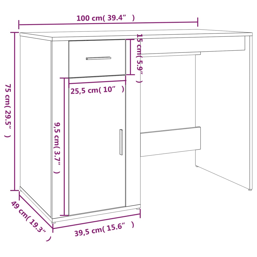 Bureau 100X49X75 Cm Bewerkt Hout Betongrijs