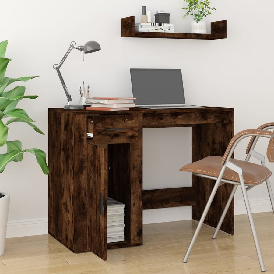 Bureau 100X49X75 Cm Bewerkt Hout Gerookt Eikenkleurig