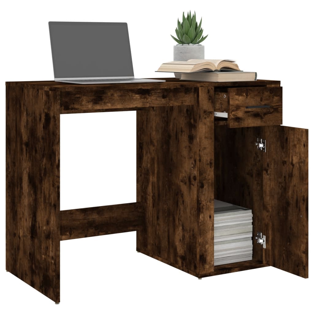 Bureau 100X49X75 Cm Bewerkt Hout Gerookt Eikenkleurig