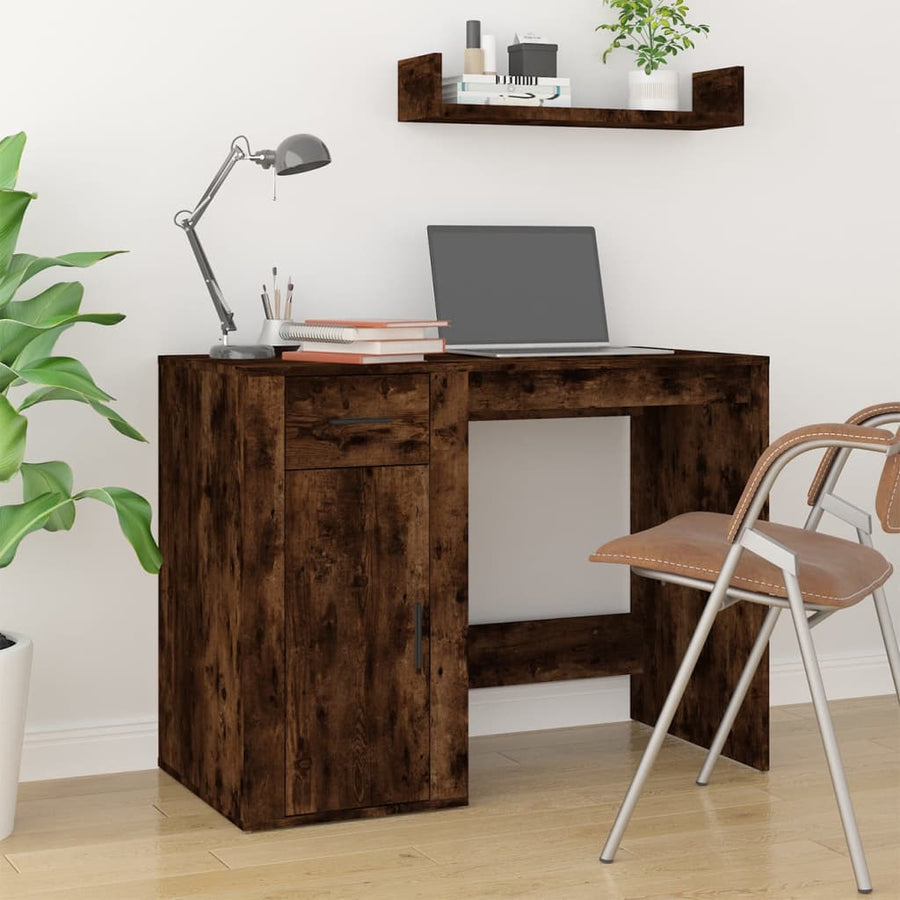 Bureau 100X49X75 Cm Bewerkt Hout Gerookt Eikenkleurig