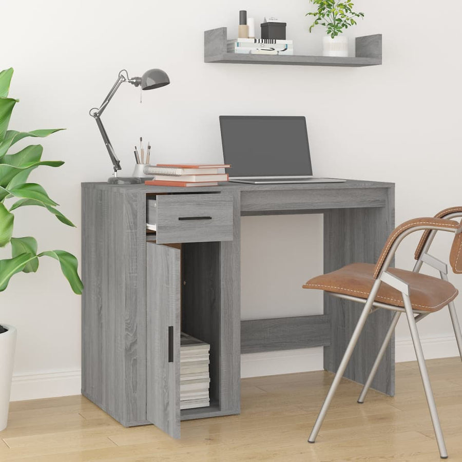 Bureau 100X49X75 Cm Bewerkt Hout Grijs Sonoma Eikenkleurig