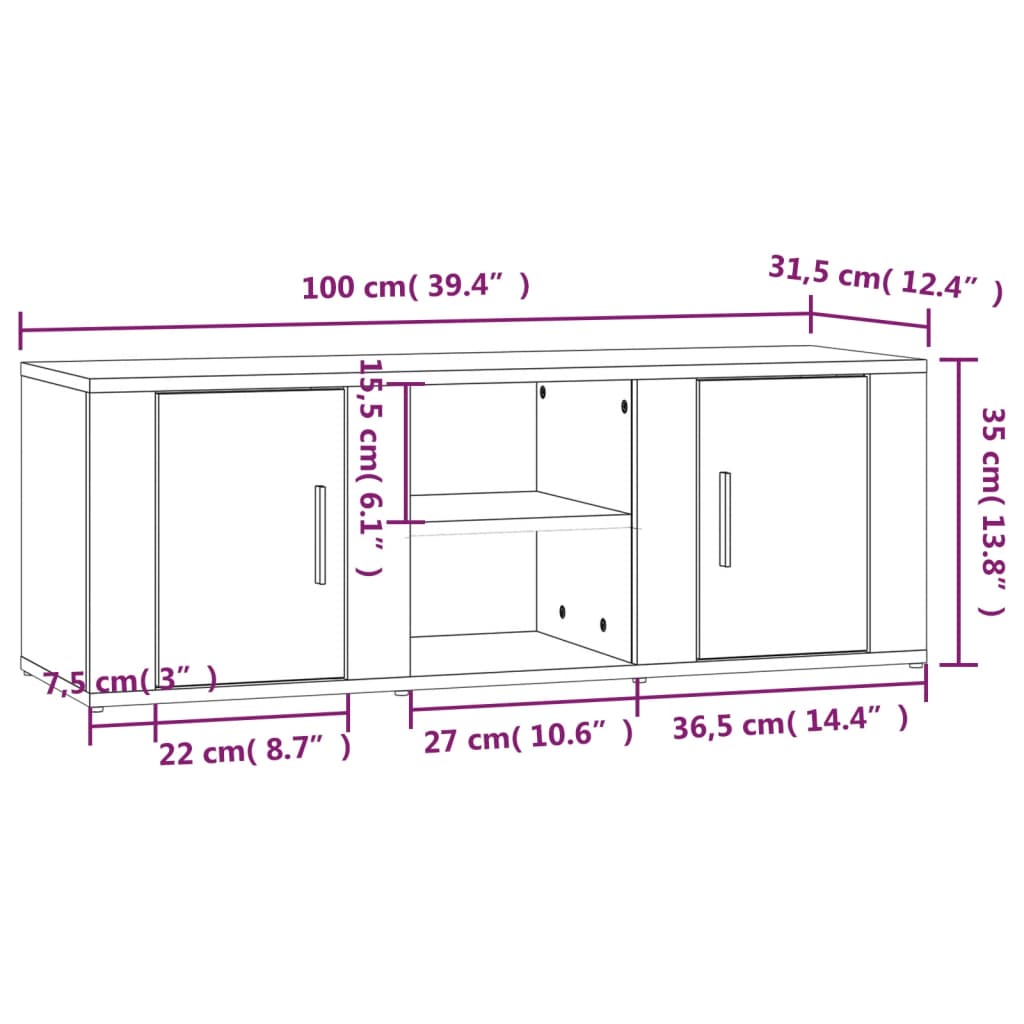Tv-Meubel 100X31,5X35 Cm Bewerkt Hout Sonoma Eikenkleurig